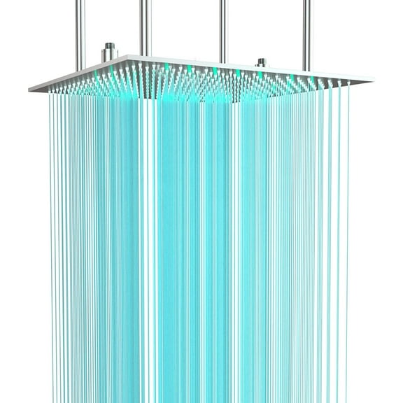 Zovajonia 24 Inch LED Square Rainfall Shower Head High Pressure Top Sprayer &Arm Brushed Nickel
