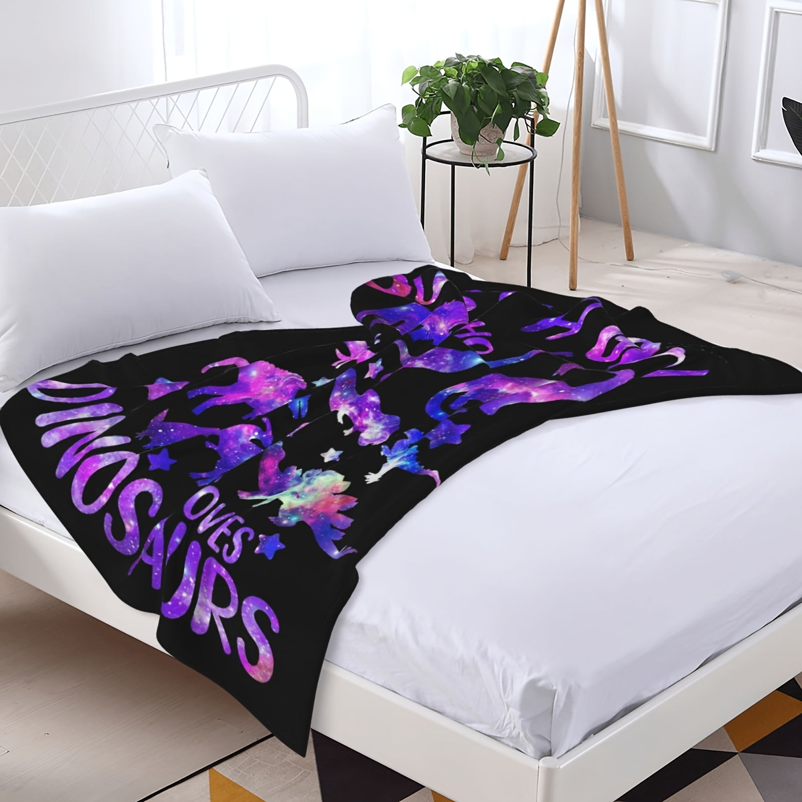 1 pc Dinosaur Blanket for Girls-Just a Girl Who Loves Dinosaurs-Dinosaur Gift for Girls Women-Super Cute Starry Dinosaur Pattern-Soft Lightweight and Warm