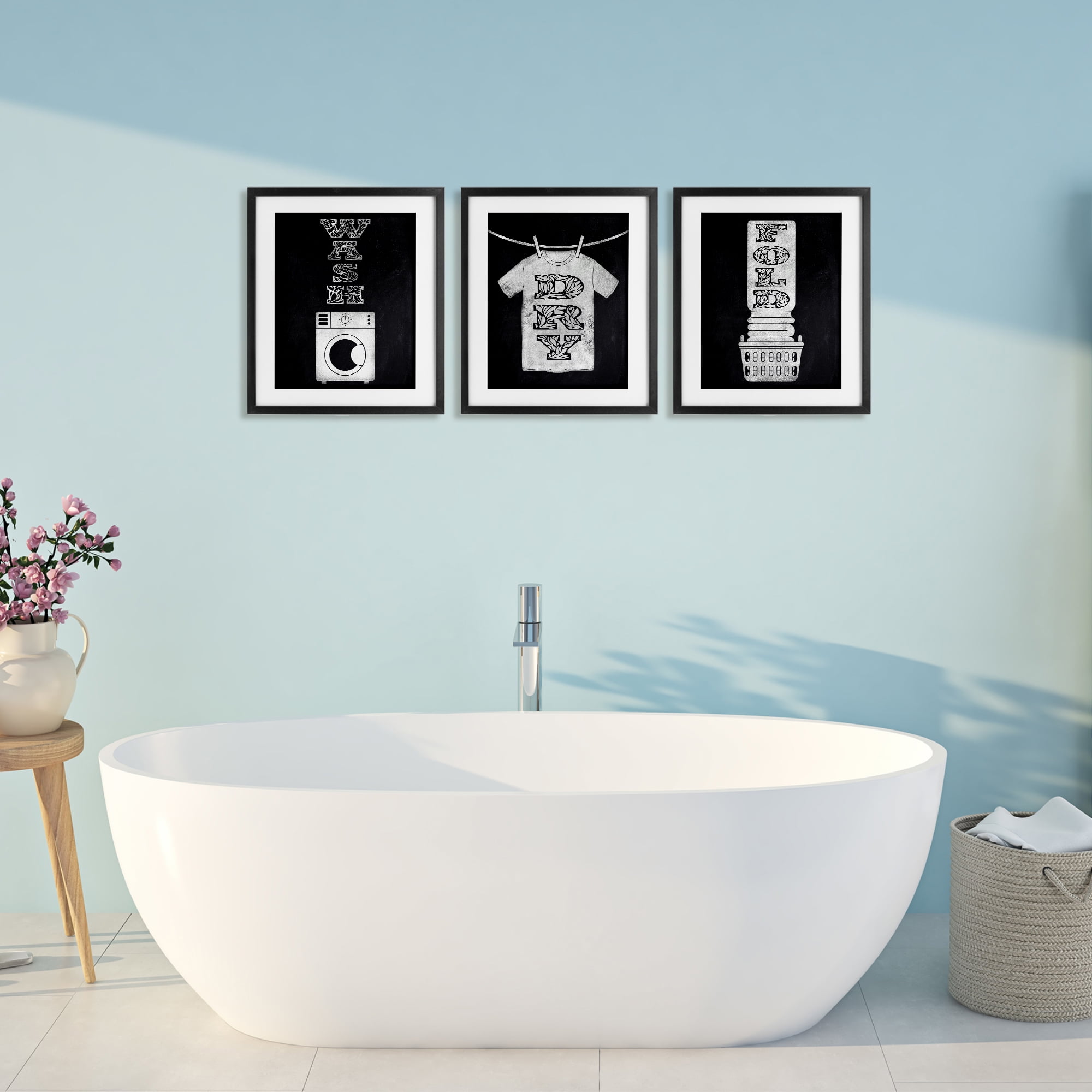 Wash & Dry Ornate Letters 3 Piece Black Framed Print Under Glass Set, design by Marcus Prime