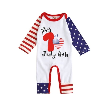 

Chollius Infant Baby Girl Boy 4th of July Romper Stripe Star Print Casual Long Sleeve Round Neck One-Piece Jumpsuit