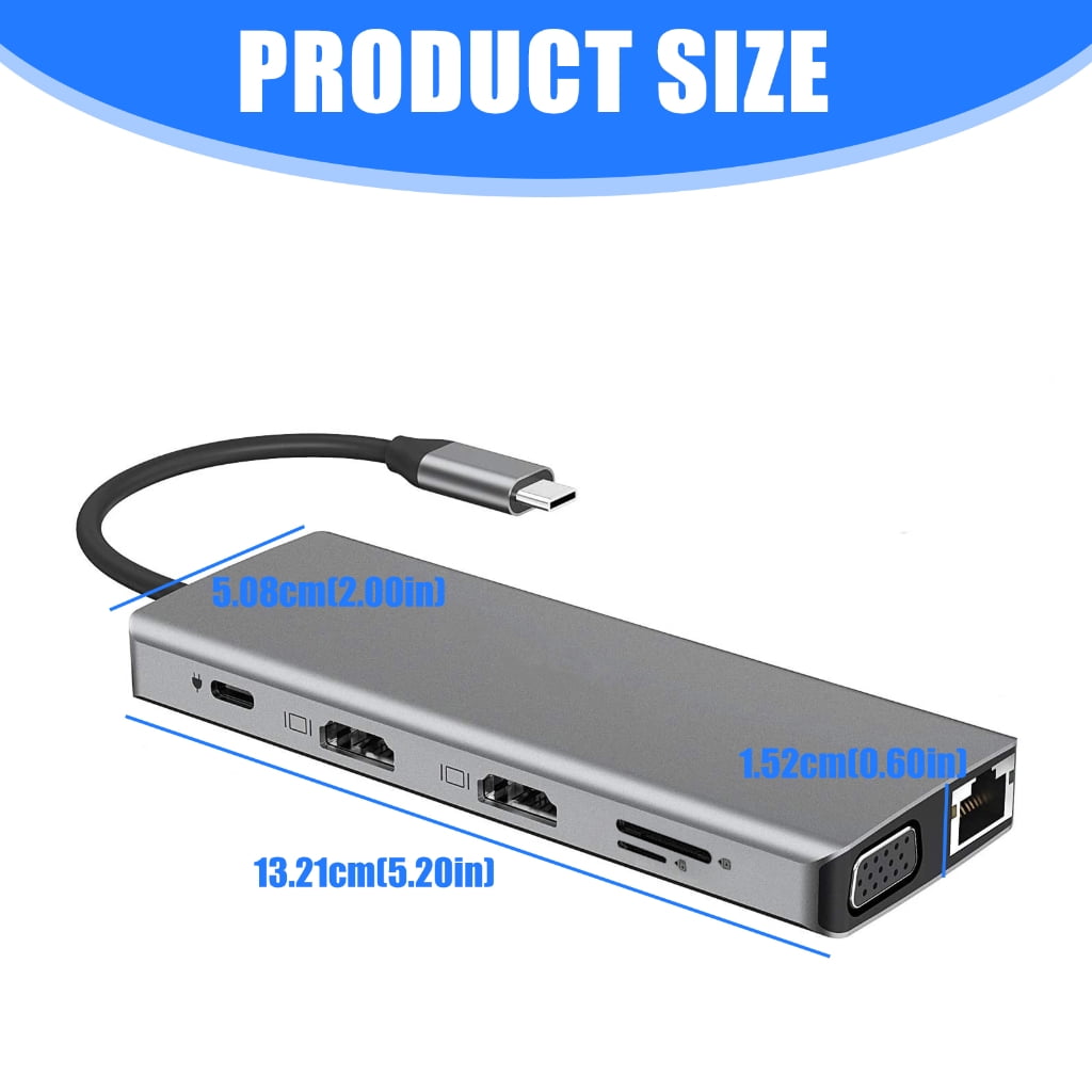 PatungKu Thin USB C Hubs Including Two Video Output Internet Connection USB Slots Storage Reader And Quick Power