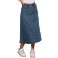 thumbnail image 4 of Faldas de mezclilla para mujer Inspire Chic, de cintura alta, en línea A, faldas de jean casuales con bolsillos, azul vintage M, 4 of 6