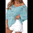 thumbnail image 1 of Suéter de Crochet Calado para Mujer, 3/4, Hombros Descubiertos, Verano 2025 Azul M, 1 of 7