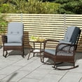 thumbnail image 2 of Patiojoy 3 Pieces PE Rattan Rocking Bistro Set Rocking Chairs with 2-Tier Coffee Table for Porch Garden and Poolside Gray, 2 of 10