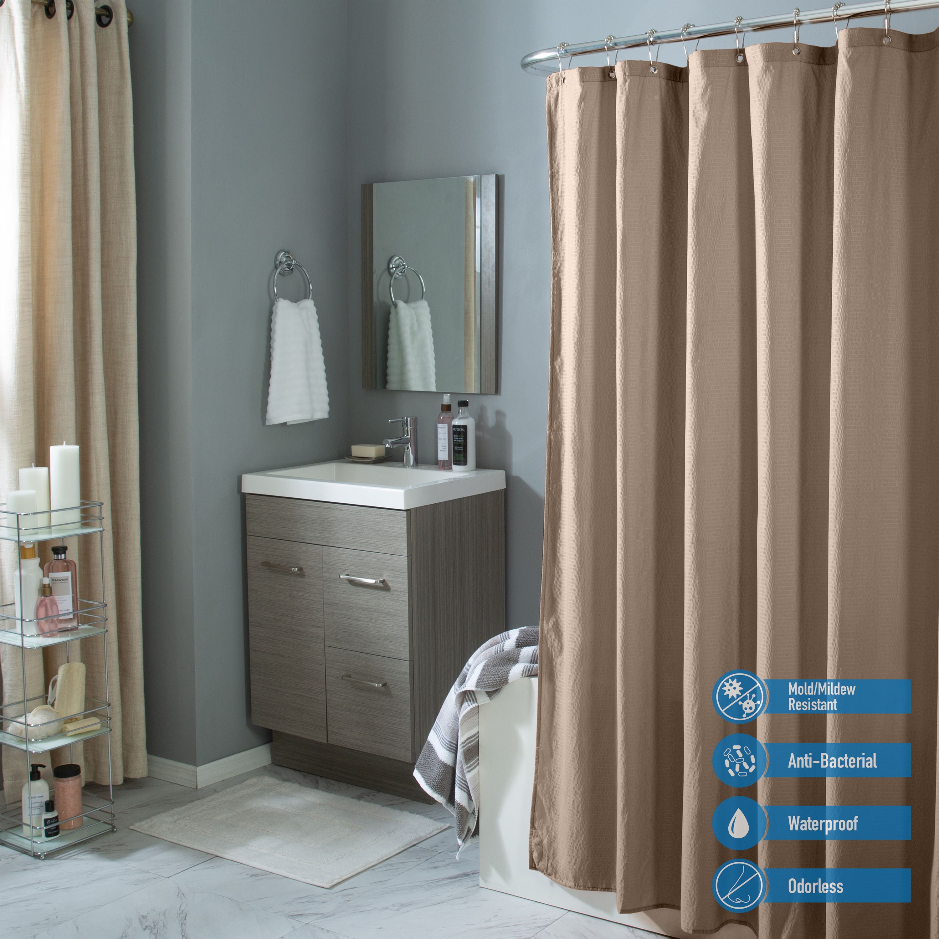 Bath Bliss Microfiber Soft Touch Dash Design Shower Curtain Liner in Taupe