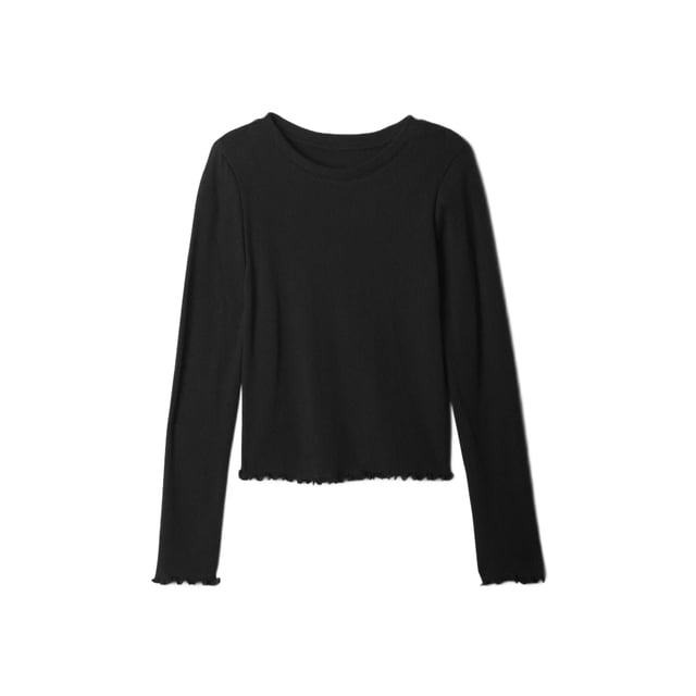 Remera GAP para Niñas con Mangas Largas y Cuello Henley Acanalada en Negro Verdadero Talle L