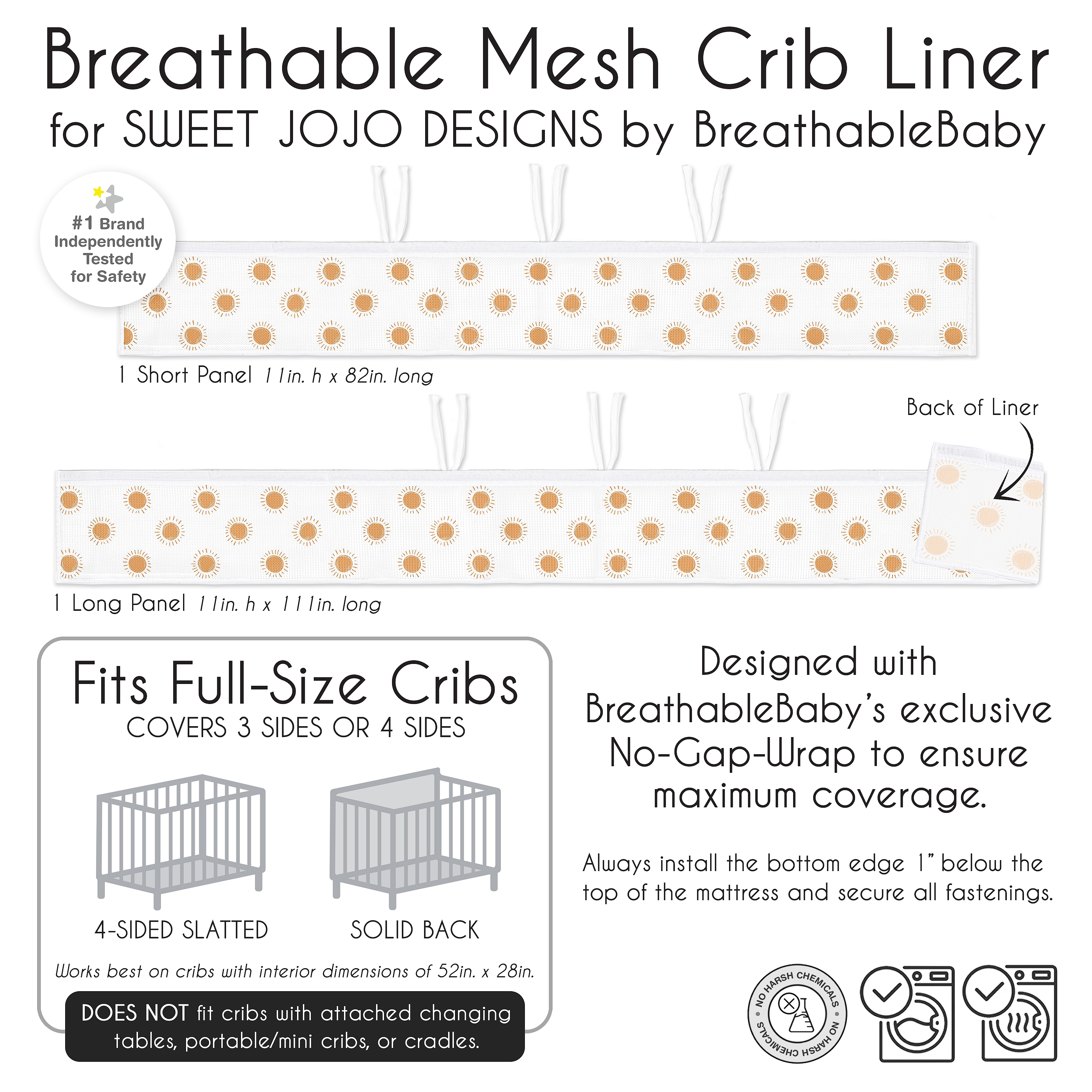 Sweet Jojo Designs + BreathableBaby Boho Sun Orange White Breathable Mesh Crib Liner Pad