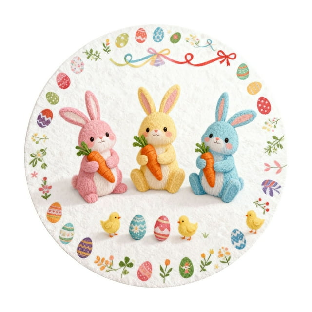 TIELUTT Tapis de Bienvenue Rond en Forme de Lapin de Pâques 2026 Tapis de Pâques Absorbant et Résistant à l'Usure Tapis Rond de Pâques Tailles 40CM/60CM/80CM Tapis pour Chambres d'Enfants Couvertures et Jetés en Flanelle Tapis de Zone 8x10 Tapis Moderne
