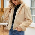 thumbnail image 4 of Penkiiy Women's Cropped Faux Fur Jacket Lapel Cardigan Shrug 2024 Winter Fluffy Faux Fur Coat Faux Fur Coat Khaki, 4 of 5