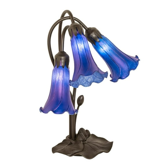 Meyda Lighting 16" High Blue Tiffany Pond Lily 3 Light Accent Lamp
