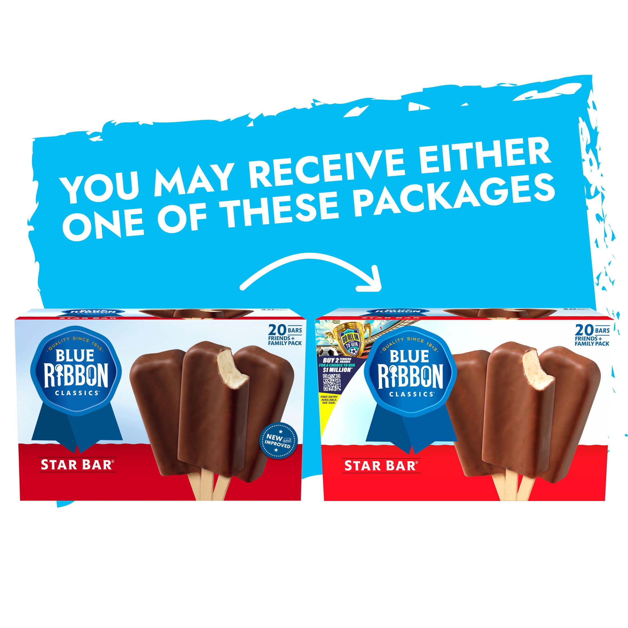 Blue Ribbon Classics Star Chocolate Flavored Coated Artificially Vanilla Flavored Frozen Dessert Treat Bar, 45 fl oz, 20 Pack