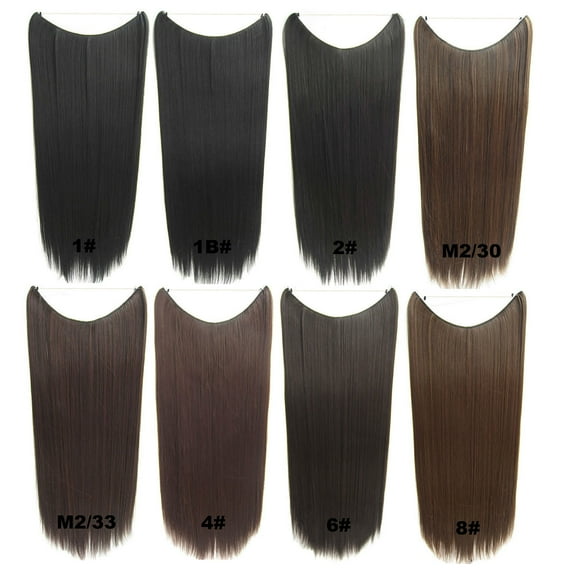 GOOHOCHY 1Pcs Long Straight One Piece Fish Line Hair Extensions 23.6x11x0.04in Dark Brown for Women Hair Lengtheners