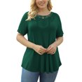 thumbnail image 4 of FOLUNSI Womens Plus Size Tops Short Sleeve Shirts Blouses Lace Pleated Tunic Tops M-4XL, 4 of 6