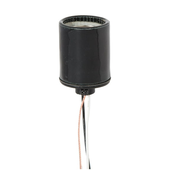 B&P Lamp Keyless Glazed Black Porcelain Socket with Thin Wire Leads and Ground Wire