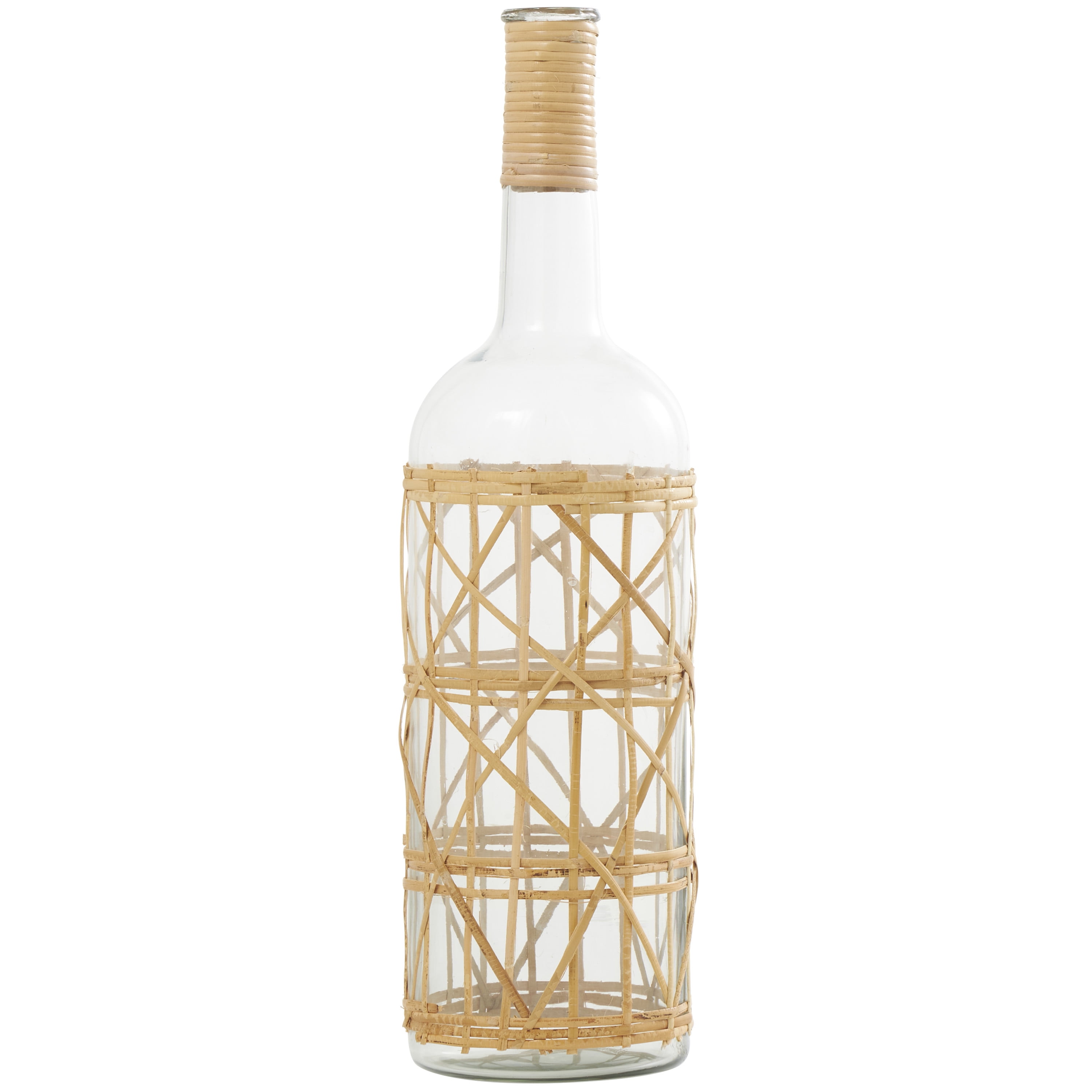 DecMode 23" Handmade Tall Glass Vase with Light Brown Rattan Woven Body and Neck