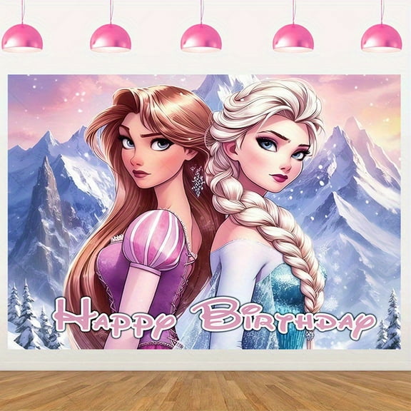 Frozen "Happy Birthday" background, party cloth, suitable for both indoor and outdoor use, photo booth, photography background, home decoration, party banner decoration