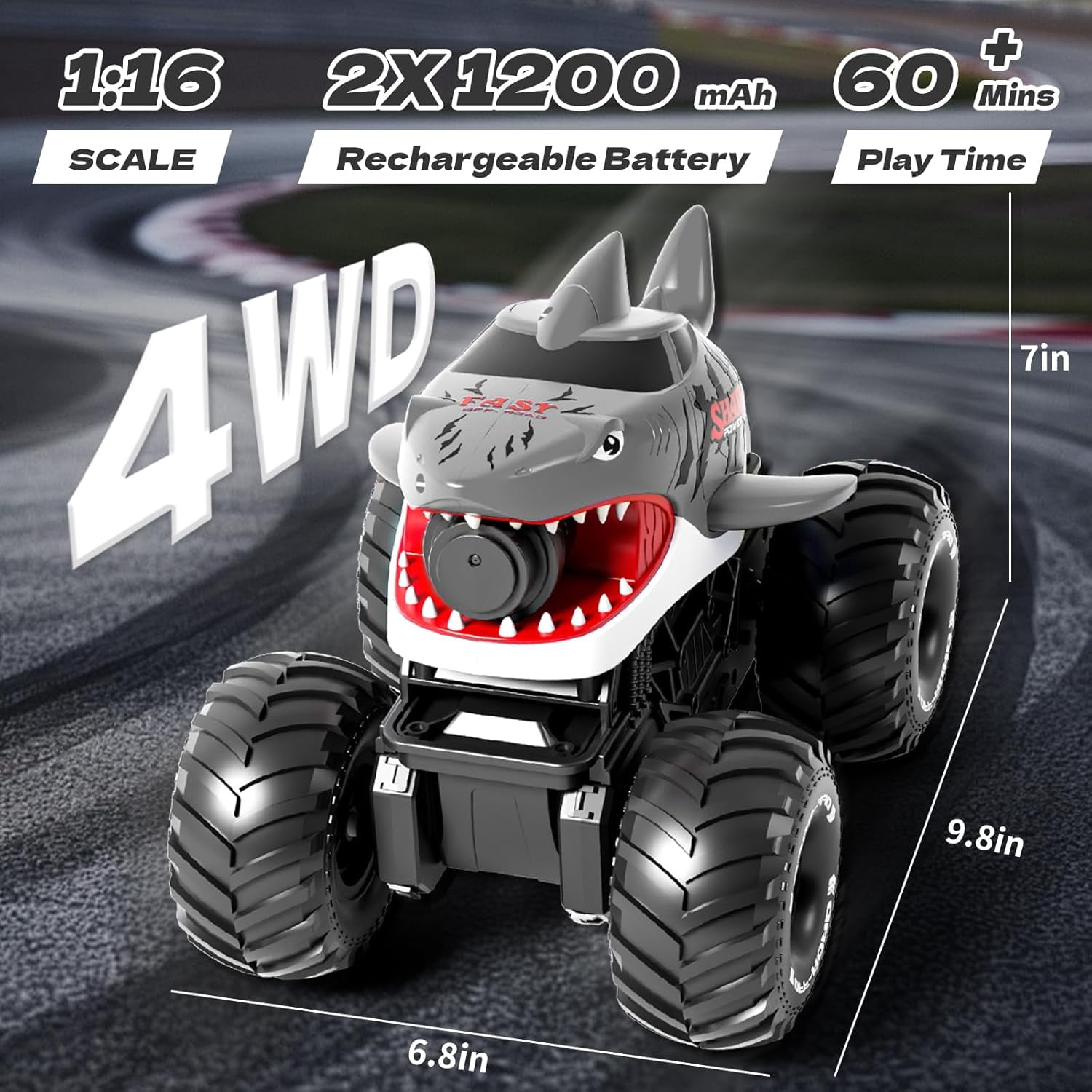 Adofi Amphibious Remote Control Car, 4WD All-Terrain Off-Road Water Toys, 2.4GHz Shooting Waterproof RC Monster Truck, Toys for Boys 3 6 Years - Gray