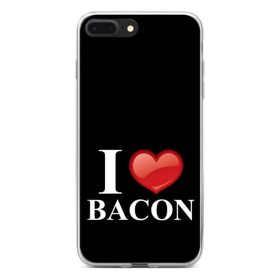 DistinctInk Clear Shockproof Hybrid Case for iPhone 7 PLUS / 8 PLUS (5.5" Screen) - TPU Bumper, Acrylic Back, Tempered Glass Screen Protector - Black White Red I Heart Bacon - Love of Bacon
