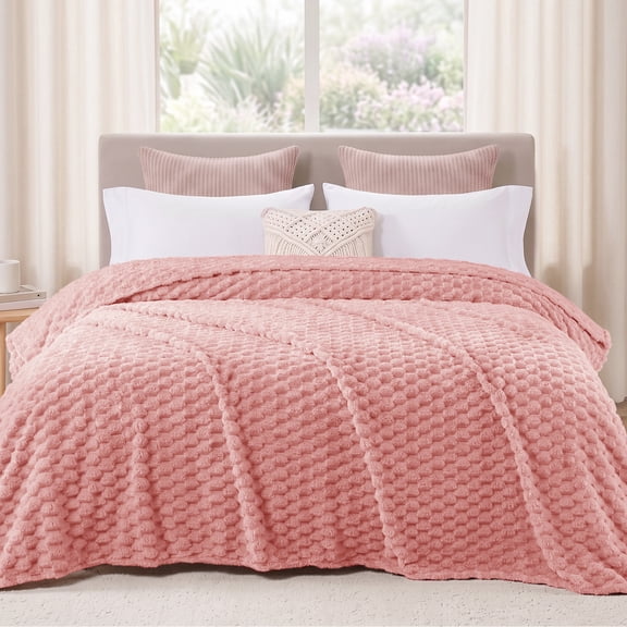 Exclusivo Mezcla Twin Size Soft Fleece Blanket, 60"x80" Stylish Jacquard Velvet Blanket for Bed, Cozy Soft Lightweight for All Season, Dusty Pink