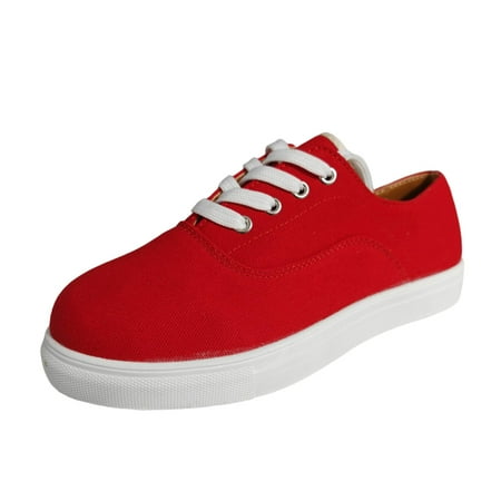 OJSFQUFP Womens Running Shoes Ladies Fashion Solid Canvas Breathable Lace Up Flat Bottom Casual Single Shoe Work Flats Office Shoes Flat Shoes Red 38