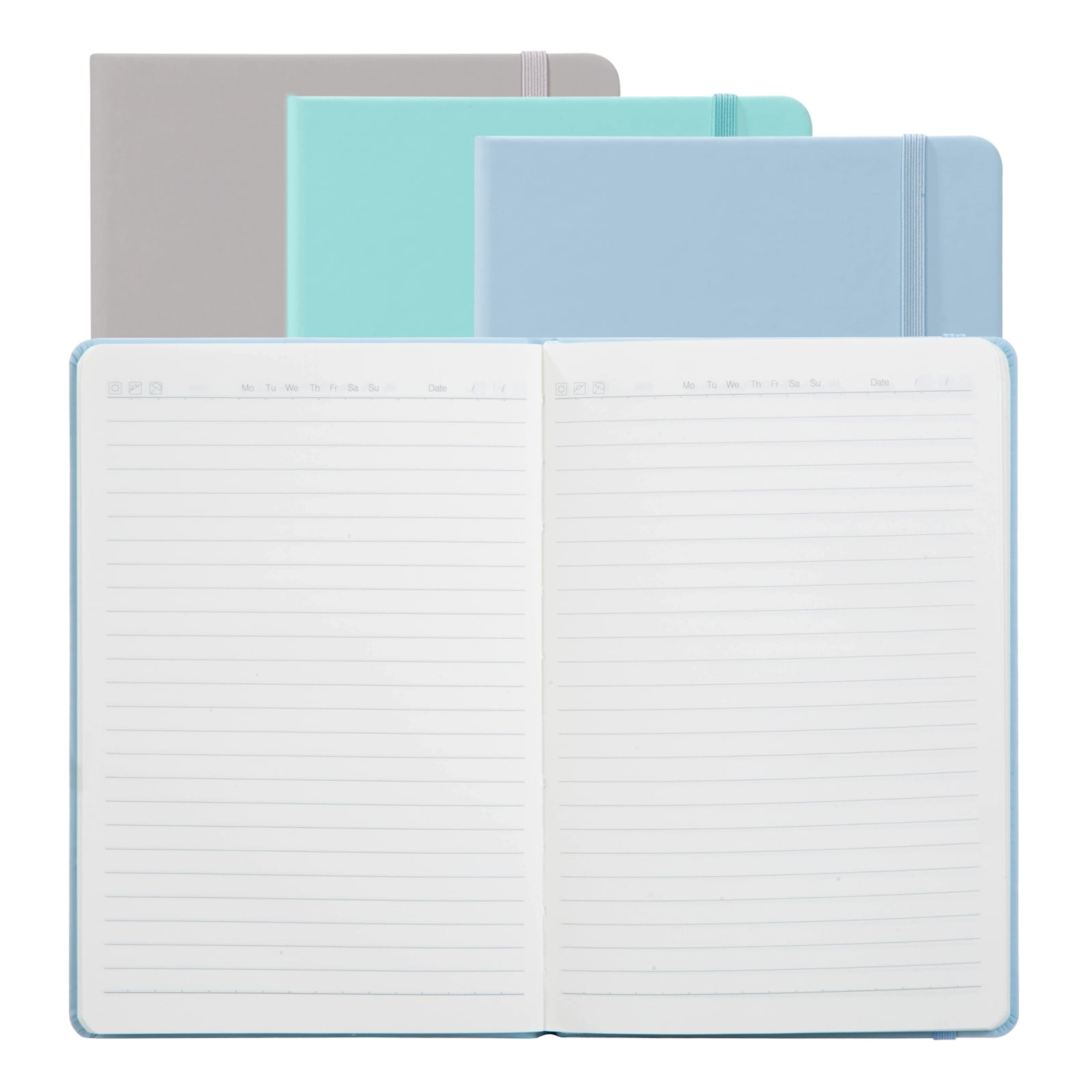 Vivin 3 Pack Journal Notebook, A5 Hardcover Leather Journals, College Ruled Lined Journal Notebook, Writing and Notebooks for Office, Home, School- Blue&Green&Grey