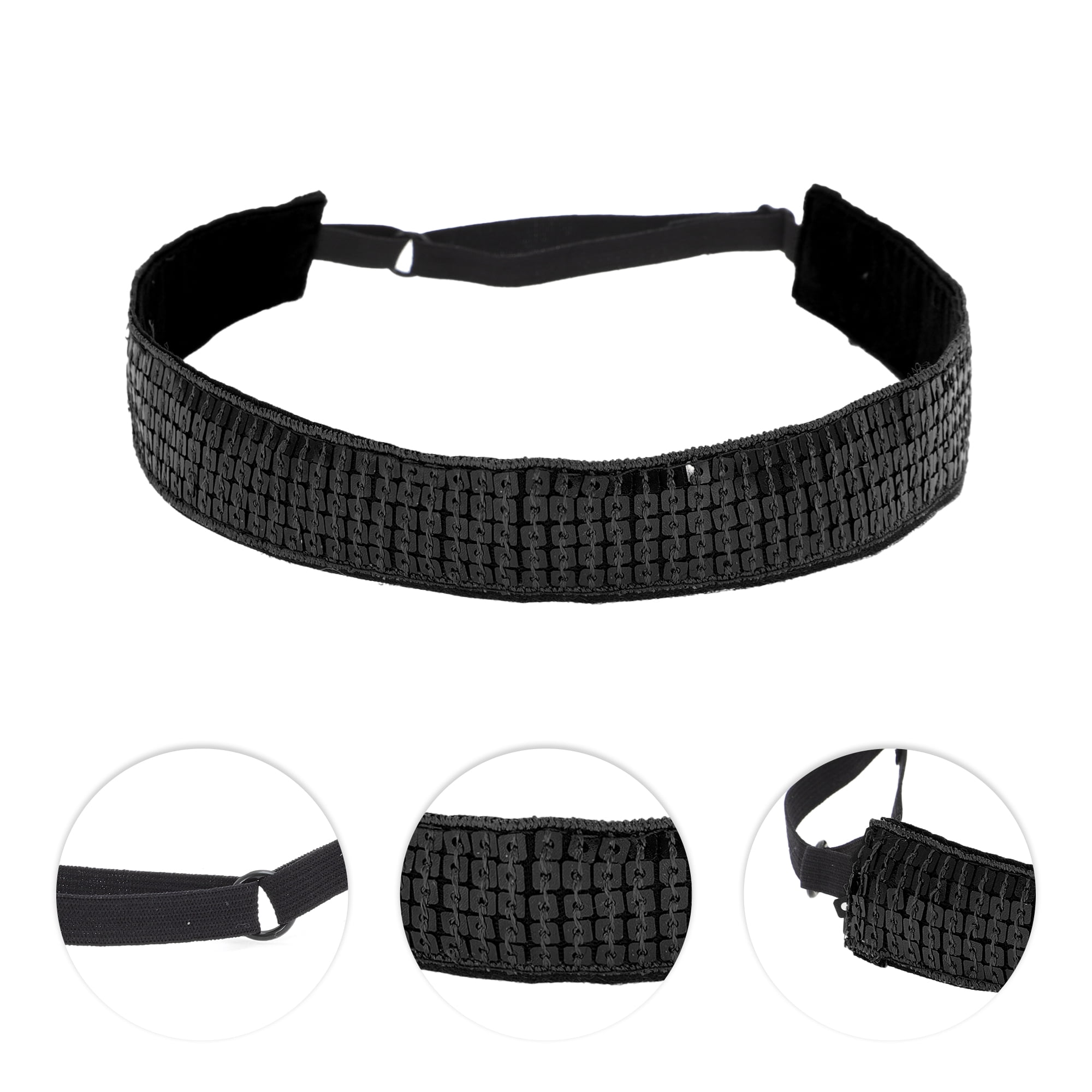 Unique Bargains Adjustable Sequins Headbands 1 Pc Black