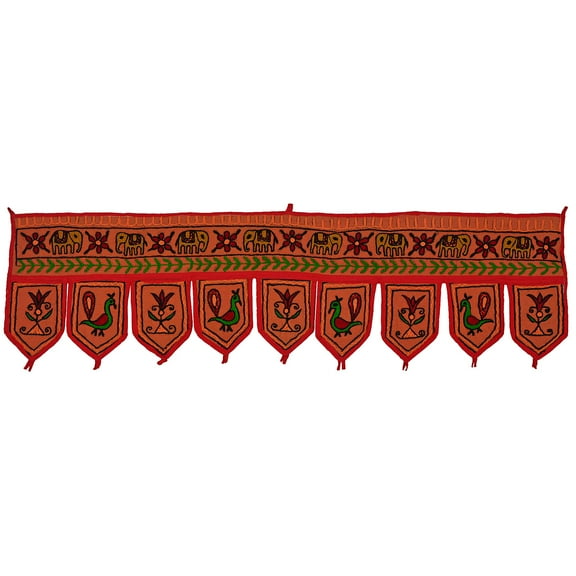 Stylo Culture Indian Cotton Window Valances For Living Room Orange Ethnic Embroidered Elephant Scarf Curtain Topper Home Decor Traditional Swag Curtain Door Hanging Toran | 35 x 9 Inches