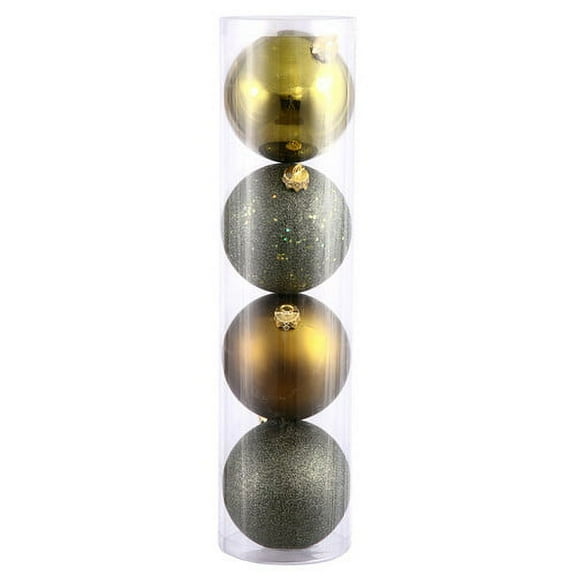 Vickerman 4.75" Olive 4-Finish Ball Ornament Assortment, 4 per Box