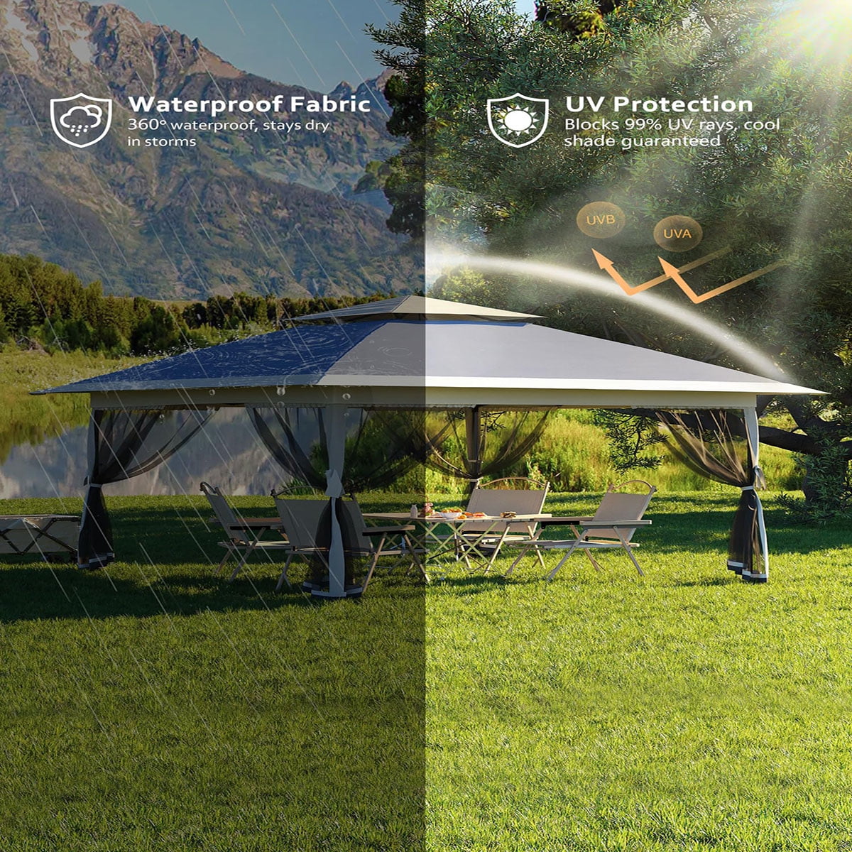 Soonbuy 13x13 Outdoor Gazebo,Canopy Tent with Mosquito Netting,Outdoor Gazebo for Backyard & Patio Furniture