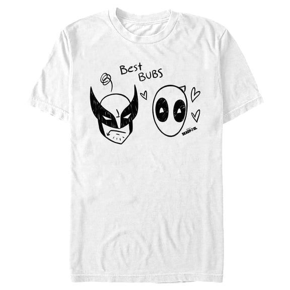 Men's Marvel: Deadpool & Wolverine Best Bubs Black and White Doodles Graphic T-Shirt