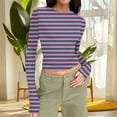 thumbnail image 7 of T-Shirts for Women Long Sleeved Round Neck Printing Slim Tight Fitting Pit Stripe Top for Women, 7 of 7