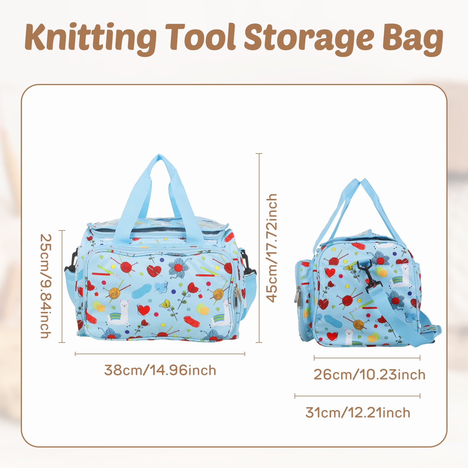 Threns Crochet Yarn Storage Bag Large Capacity Travel Knitting Bag Portable Oxford Cloth Wool Tote Organizer with Multi Pocket for Knitting Needle Crochet Hook