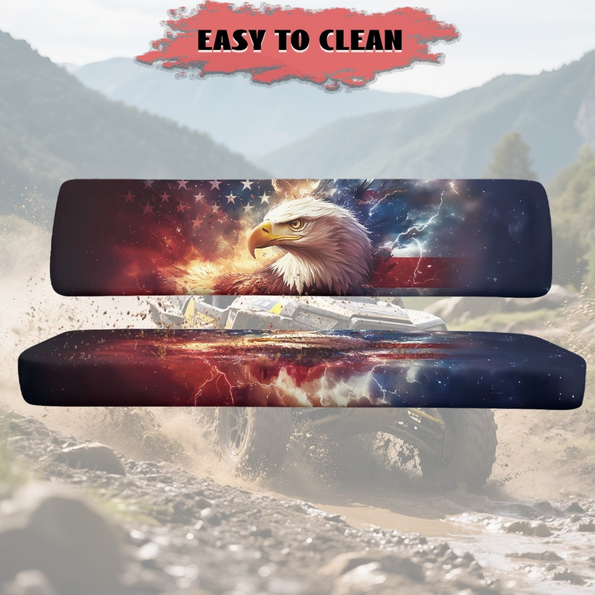 ZIATUBLES Universal UTV Front Seat Covers, 2-Pack Fits for Kawasaki Mule, Waterproof, Scratch-Resistant and Easy-Clean Protective Covers for Outdoor Farm Ranch (Bald Eagle USA Flag)
