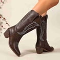 thumbnail image 4 of Women's Western Cowboy Boots with Embroidered Design, Mid-Calf Knee-High Boots, Pointed Toe & Chunky Heel, Vintage Style Riding Boots, 4 of 6