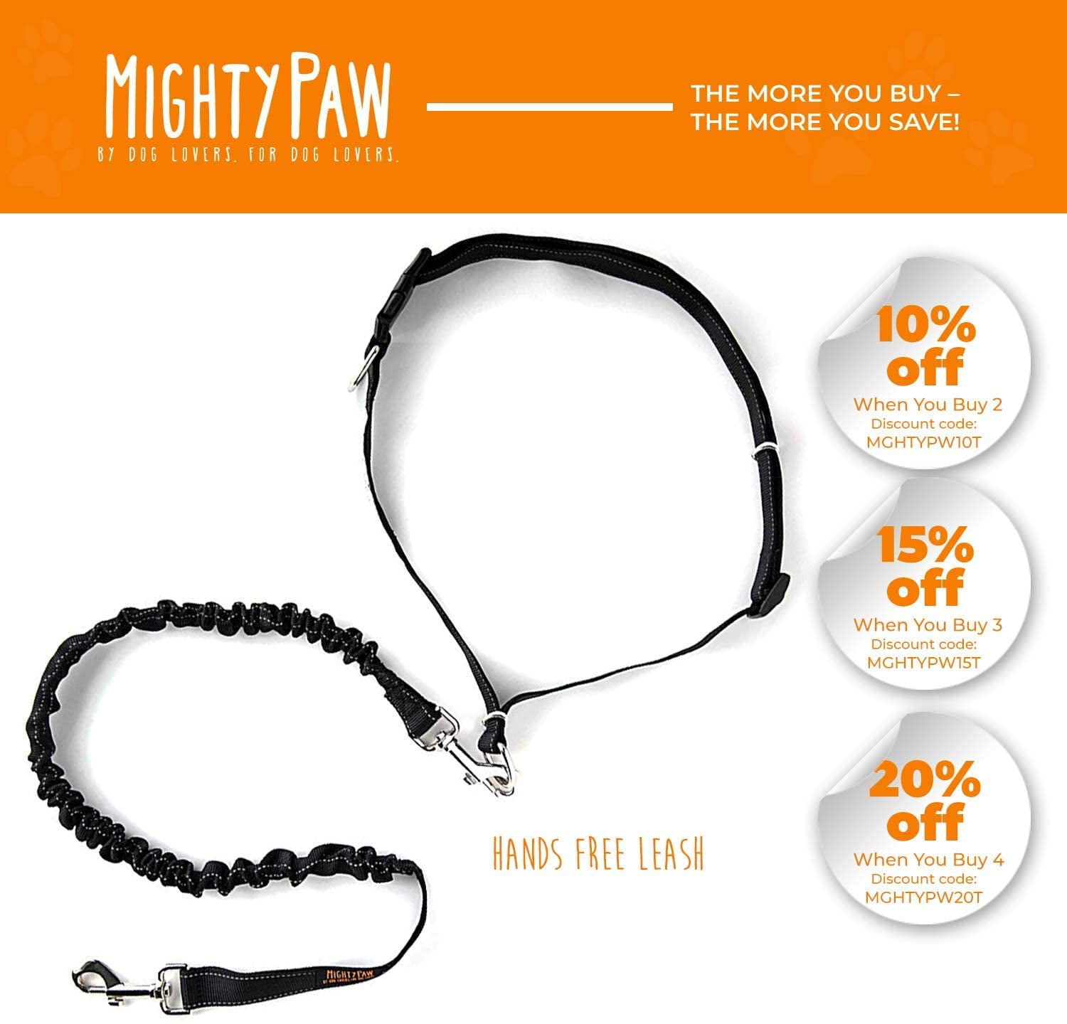 Mighty Paw Hands Free Dog Leash | Reflective Bungee for Running, Walking, Hiking, Jogging, Training