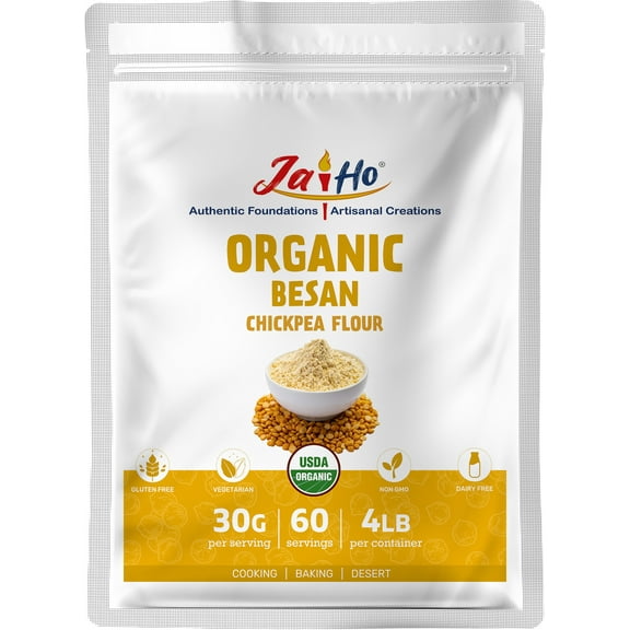 Jai Ho Besan – Chickpea Flour 4 LB | 100% Natural Gram Flour | Gluten-Free, Vegan, Non-GMO | Freshly Milled Chana Dal Flour for Cooking, Baking, Snacks & Batters
