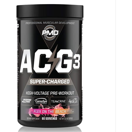 PMD Sports ACG3 Supercharged - Pre Workout - Powerful Strength  High Energy  Maximize Mental Focus  Endurance And Optimum Workout Performance  Concentrated Drink Mix - Flex on the Beach (60 Servings)
