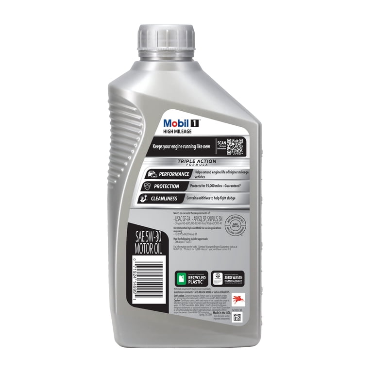 Mobil 1 High Mileage Full Synthetic Motor Oil 5W-30, 1 Quart