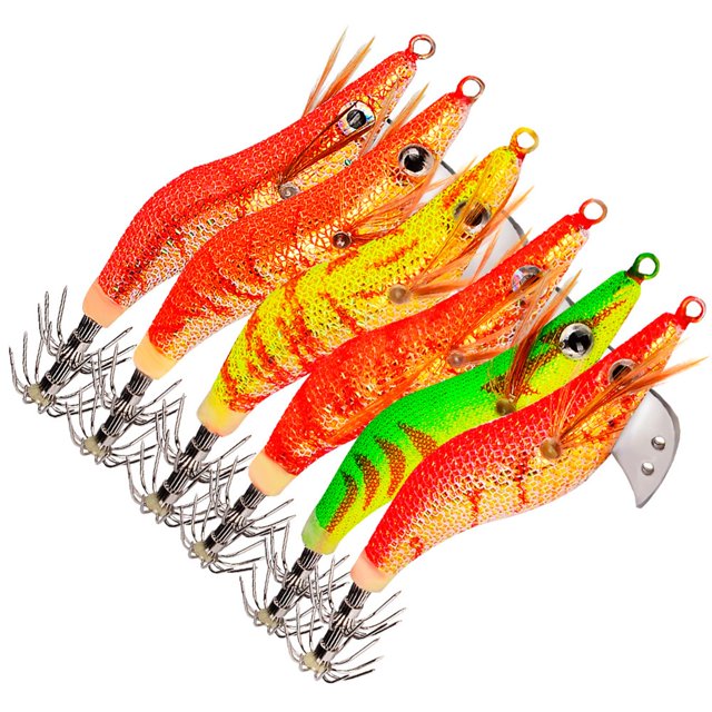 Anzuelos de calamar,Squid Jigs Hook Señuelos de pesca Cebos,Jig de calamar de colores para pesca de agua dulce de agua salada,Aparejos de pesca con anzuelo de pesca con plantilla de calamar DYNWAVEMX Anzuelos de calamar