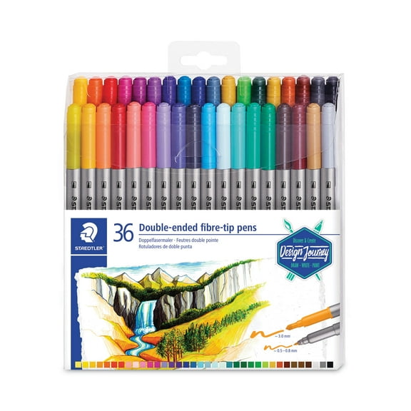 Staedtler Double-Ended Fiber-Tip Pens, Washable Ink, Fine & Bold Writing and Coloring Tips, 36 Assorted Colors