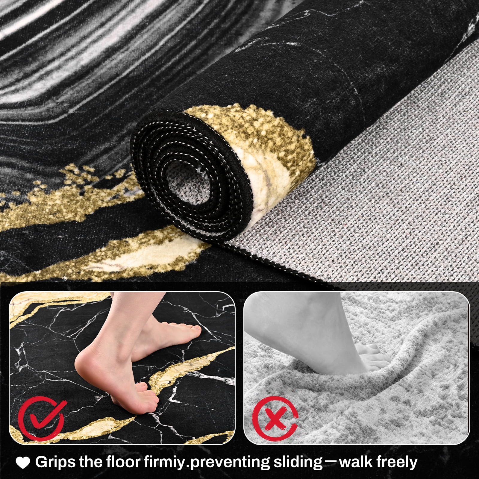 Bleum Cade 5'x7' Area Rugs for Living Room, Marble Swirl Abstract Rug Ultra Soft Washable Rugs for Bedroom, Anti Slip Durable Carpet Home Decor for Dining Room,Black Gold
