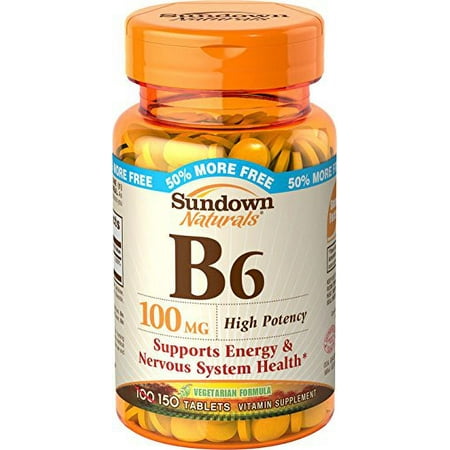 4 Pack - Sundown Naturals Vitamin B-6 100 mg, 150 Tablets Each