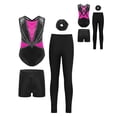 thumbnail image 4 of Hansber Kids 4-Piece Workout Sets Gymnastics Leotard with Leggings Shorts Dance Outfits for Stage Performance Hot Pink 14, 4 of 5