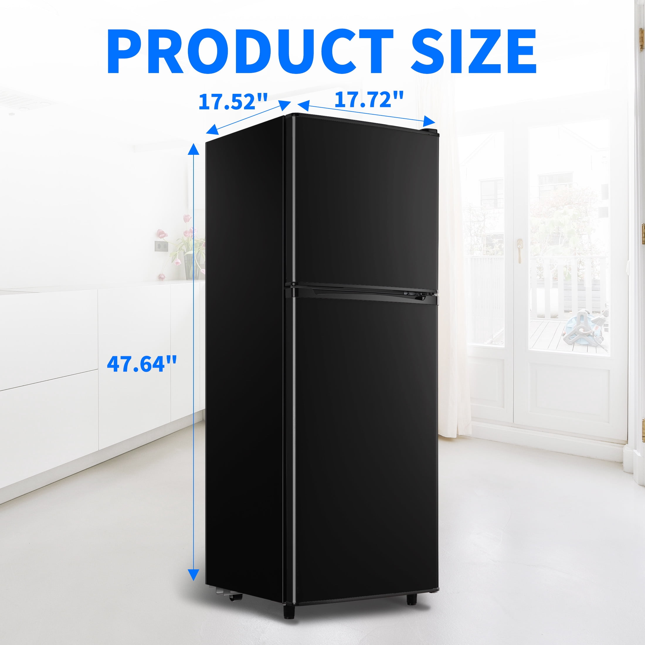 WANAI Mini Fridge with Freezer Black 4.5 Cu. Ft 2-Door Compact Refrigerator Dorm Apartment 7 Adjustable Thermostats 4 Removable Shelves