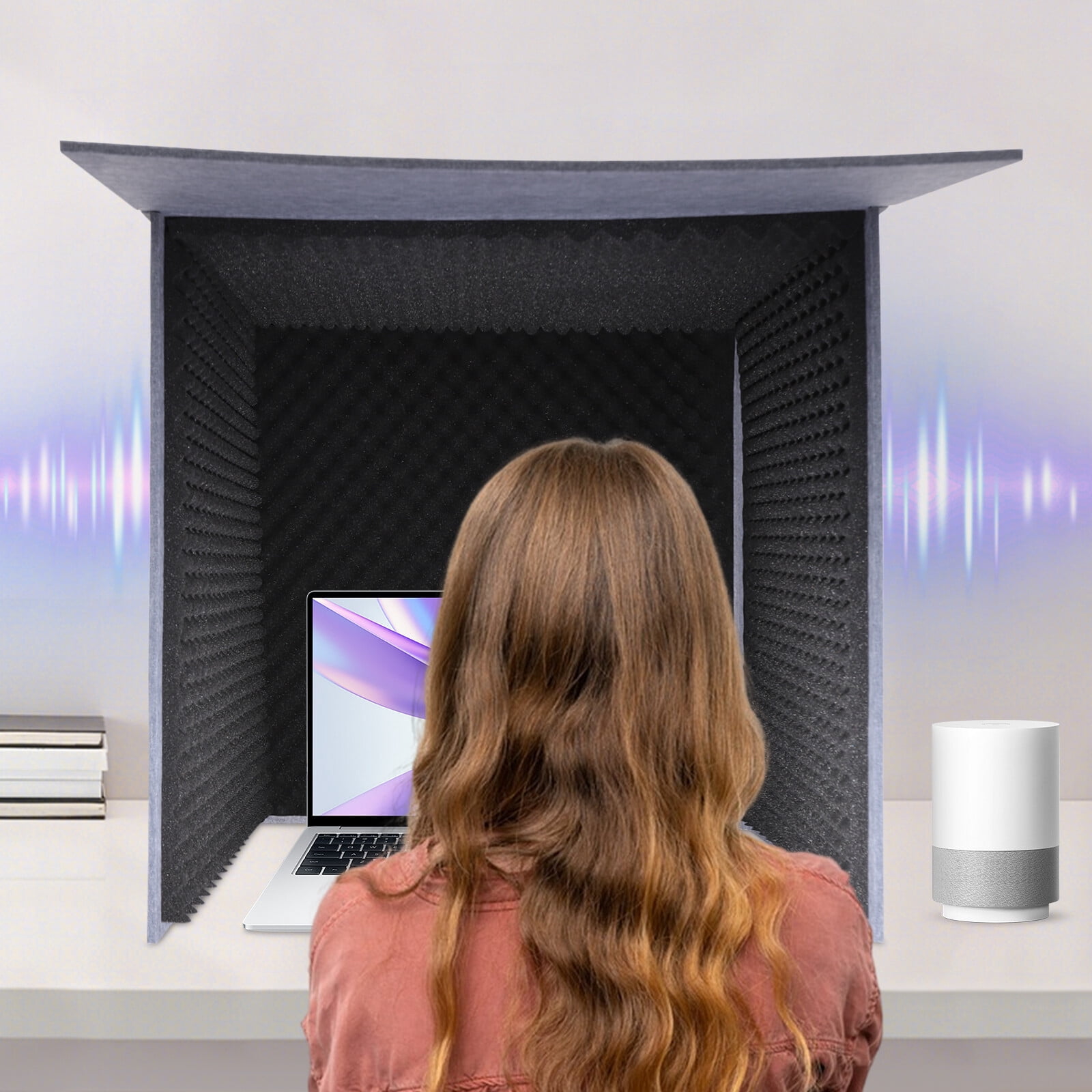 Desktop Noise Reduction Booth, 80x80cm Soundproof Cover, Black, Acoustic Foam Panels 0.47" Thick, Portable Sound Absorbing Foam for Studio, Recording, Voice Over