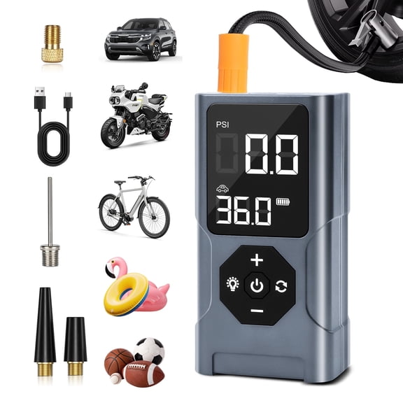 Cordless Tire Inflator Portable Air Compressor - Car Tire Inflator with LED Light and Power Bank Function, Auto-Pause Feature, 150 PSI, Suitable for Cars, Motorcycles, Bicycles, and Sports Balls