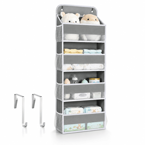 Over Door Hanging Organizer,1 Pack Hanging Storage Shelves 5 Pockets for Baby Nursery Bathroom,Gray