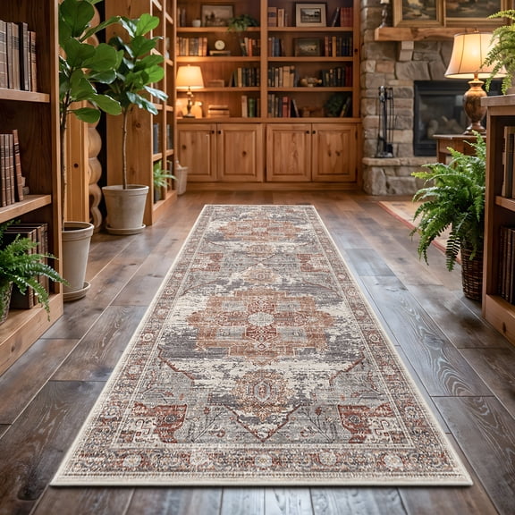 RUUGME Washable 3X8 Runner Rugs - Large Boho Rugs for Living Room Stain Resistant Carpet Vintage Tribal Rugs for Bedroom Kitchen Bathroom Non Slip Backing Home Decor Floor Decoration Mat 3X8 Brick