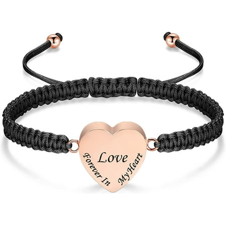Heart Cremation Bracelet for Ashes - Stainless Steel Urn Bangles for Pet/Human Ashes - Memorial Keepsake Ash Jewelry Braided Rope Adjustable Bangle