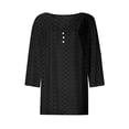 thumbnail image 3 of Women's 3/4 Sleeve V-Neck Eyelet Top 2025 - Summer Holiday Tunic Blouse | Yubnlvae | Summer Tops for Women 2025 Trendy 3/4 Sleeve V Neck Eyelet Shirts (Black | 3XL), 3 of 4